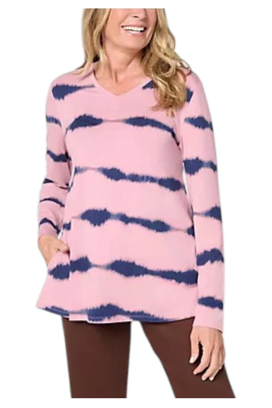LOGO by Lori Goldstein Rayon 230 Printed Stripe Dye Effect Top Pink - Regular